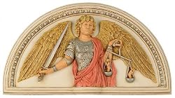 Archangel Michael Holding Scales Relief, Arch Shape with Color