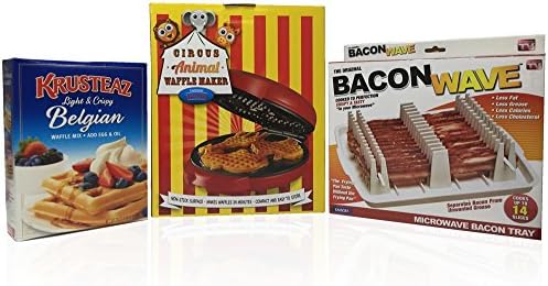 Fun Interactive Kids Breakfast Bundle Waffle and Bacon Maker Kit, 1 Animal Waffle Maker and Waffle Mix, 1 Bacon Wave