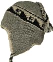 Wool Chullo Fleece Lined Ski Hat Toque with Ear Flaps Winter Knit Beanie Mountaineering Skull Cap - Black / Grey - White G (Plain)