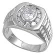Sterling Silver Men's Ring - Clear CZ - 4mm Band Width - 16mm Face Height - Sizes: 9-15