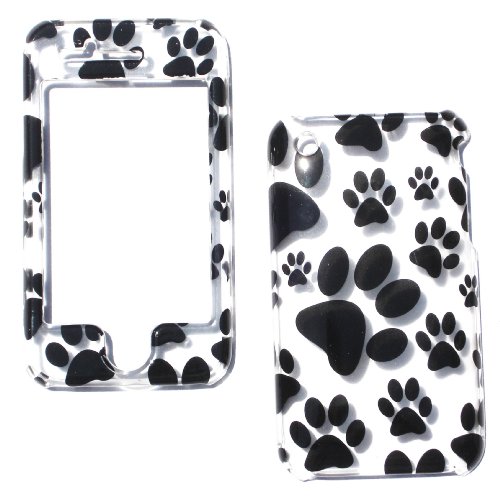 TRANSPARENT w/ BLACK DOG PAWS CRYSTAL snap on case cover faceplate for Apple iPhone 3G