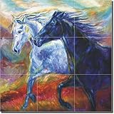 IMAGE OF Frolic II by Diane Williams - Horses Equine Ceramic Tile Mural 12.75