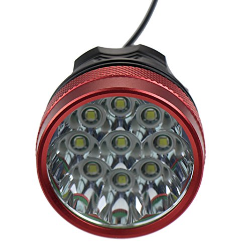 Imagen 4 de HappyJacky® 9*CREE XM-L T6 LED Super Infierno Light Bicicleta 12000 Lumens Linterna con 3 Modos al aire libre Estanco Luz Bicicletas, Recargable para Biking, Caminata, Camping, Caza,Bici Bicicleta Lights Luces delantera (Rojo)
