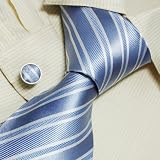 Powder Blue Striped Designer Mens Ties White Wedding Gifts Mens Accessories Silk Necktie Cuff Links Set A1035