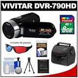 Best Deal Vivitar DVR-790HD 3D HD Digital Video Camera Camcorder (Black) with 8GB Card + Case + Accessory Kit