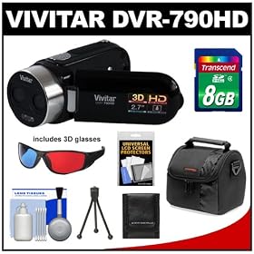 Vivitar DVR-790HD 3D HD Digital Video Camera Camcorder (Black) with 8GB Card + Case + Accessory Kit