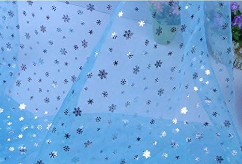Shiny Sheer Blue Organza Silver Glitter Snowflake Fabric By the Yard