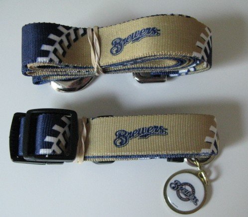 Milwaukee Brewers Pet Accessories Set - Medium (6' Leash, Collar, and ID Tag)