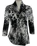 Boho Chic - Geo Spots, Long Sleeve, V-Neck Collar, Gathered Tie Front, Womens Fashion Top