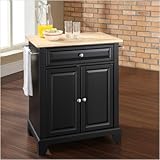 Crosley Furniture Newport Natural Wood Top Kitchen Island in Black