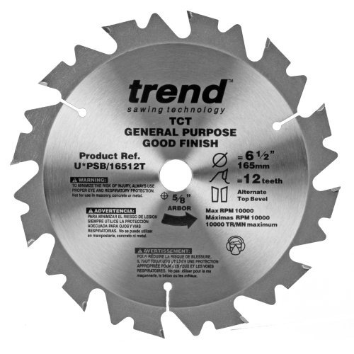 Trend PSB/16512T Professional Saw Blade 6-1/2-Inch by 12 Tooth 5/8-Inch Bore, Thin Kerf Cordless Trim Saw Blade
