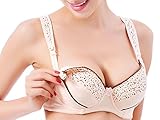 ドット柄 マタニティ ブラ 前開き 授乳便利 綿 お肌にやさしい バスト崩れ防止 (85C, ベージュ)