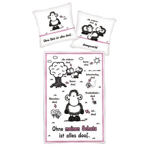Sheepworld - Ohne meinen Schatz ist alles doof, Bettwäsche 80x80/ 135x200 cm, Linon, Lizenzartikel