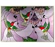 Ruby Hummingbirds Art Glass Panel Wall Window Hanging Suncatcher 14 x 20