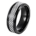 Will Queen 8mm Beveled Men's Tungsten Wedding Band Silver White Carbon Fiber Inlay Top Polished Finish