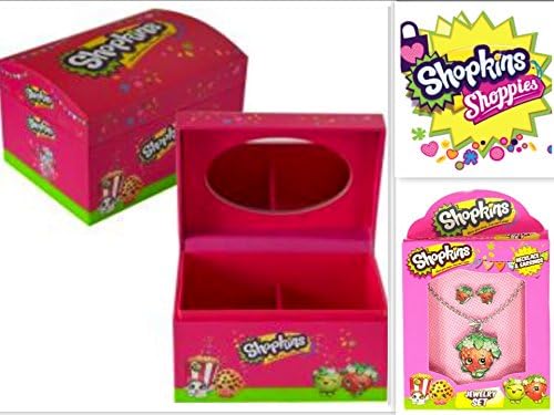 Adorable Shopkins Fashionista Jewelry &amp; Accessory Bundle: 2 Items- 1 Adorable Small Pink Jewelry Box With Mirror &amp; 2 Compartments &amp; 1 Jewelry Set (Necklace &amp; Earrings) - STRAWBERRY