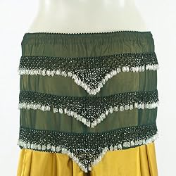 Dark Green Rectangular Hip Scarf/Belt with Silver Beads