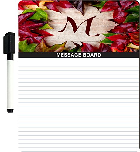 Rikki KnightTM Rikki Knight - Letter M Monogram Initial Rustic Fall Leaves on Wood Flooring Background Design 8" x 10" x 1/8 Hardboard Dry Erase Message board with Magnet strips on back (Black Marker included)
