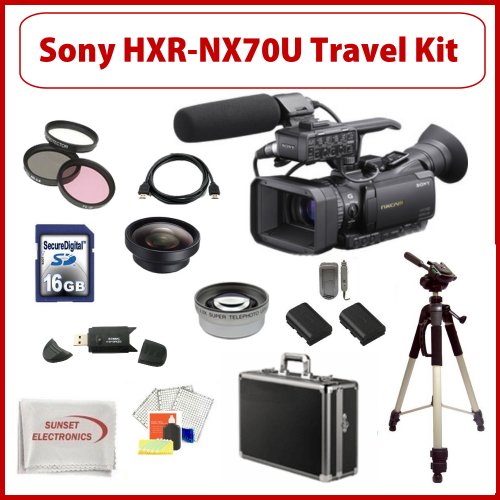 Sony HXR-NX70U NXCAM Compact Camcorder w/ SSE Professional Accessory Kit Including: High Definition Wide Angle Lens, HD 2x Telephoto Lens, 16GB SDHC Card, Professional Shockproof Hard Case, Pro Tripo, 2 Extra Batteries, External Rapid Travel Charger, and much much More!