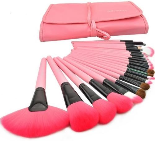 8Decades New Arrival Stylish 16pc Super Professional Cosmetic Makeup Make up Brush Brushes Set Kit Fashion Handle Makeup Brushes Tools With Purple Bag Case Pouch Bag Girlfriend Birthday Gift idea (24pcs Pink)