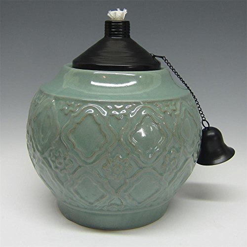 9 in. Ceramic Table Top Torch with Blue Glaze Home Garden Lighting
