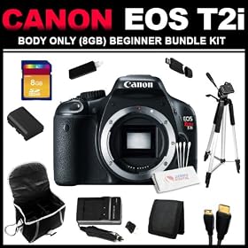 Canon EOS Rebel T2i 18 MP CMOS APS-C Sensor DIGIC 4 Image Processor Full-HD Movie Mode Digital SLR Camera with a 3.0-Inch LCD and Dedicated Movie Button (Body Only) (8GB Beginner Bundle Kit) includes Charger, Battery, 8GB SD Card, USB Card Reader, HDMI Cable, Carrying Case, 57 Tripod and Cleaning K