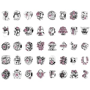 Bundle-Monster-40-PC-Antique-Silver-Plated-Pink-Czech-Stones-Oxidized-Metal-Beads-Charms-Set-Mix-Lot-Compatible-with-Pandora-Biagi-Troll-Chamilia-Bracelets
