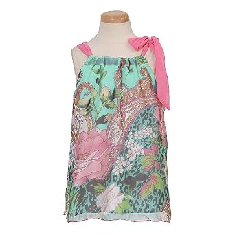 Little Girls 2T-16 Turquoise Paisley Print Bow Shirt