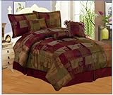 IMAGE OF 7 Pieces Sage Green, Burgundy, Gold and Eggplant Purple Chenille Comforter Set Bed-in-a-bag for King Size Bedding