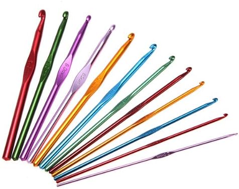 NBellShop 12 Multi Sizes Aluminum Plastic Handle Knitting Crochet Hooks Set