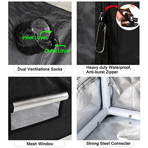 Quictent 48"x48"x78" Mylar Hydroponic Grow Tent with Observation Window