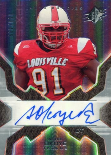 Amobi Okoye Autographed/Hand Signed 2007 UpperDeck No.162 068 of 499 Houston Texans Football Rookie
