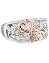 XPY Sterling Silver and 14k Pink Gold Diamond Hearts Ring (1/4 cttw, I-J Color, I2-I3 Clarity)