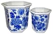 Blue & white deep hexagon planters - set of 2
