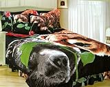 Wilderness Bear Designer Comforters- Queen Size Bears and Roses Bedding Set ....