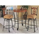 3pc Oak Finish Bar Table and 2 Barstools Set by visiondecor Furniture