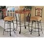 3pc Oak Finish Bar Table and 2 Barstools Set