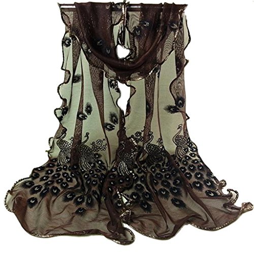 GU Angqi Faddish Women Peacock Flower Embroidered Lace Scarf Wrap Shawl Stole Pashmina