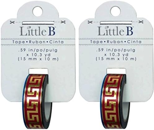 Little B (2 Rolls) Gold Foil Greek Pattern Washi Trendy Tape each .59 Inches x 10.3 Yards 100870 - Bundle of 2