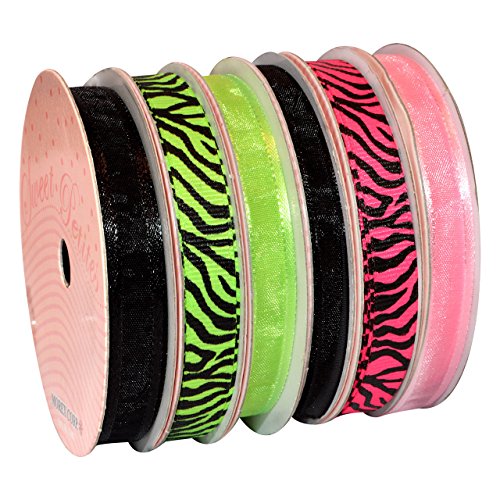 Morex-Ribbon-Nylon-Sweet-Ribbon-Petite-Mixed-Widths-50Yard-Neon-Animal-6Pack