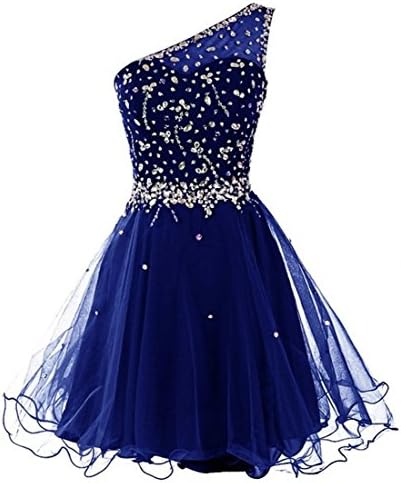Vantop Dress Women's One Shoulder Short Beading Prom Dress Homecoming Gown Prom Dress Royal Blue US8