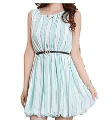 Vertical Stripe Short Sleeveless Chiffon  Dress