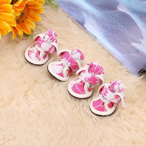 Pet Dog Floral Canvas Boots Shoes Sneakers Velcro Closure Shoe Size (L x W): Approx. 1.7 x 1.5 inch (4.3 x 3.8 cm)