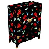 Handmade Asian Furniture - 29" Black Lacquer Chinese Storage Cabinet W/ Spring Romance Motif