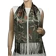 100% Silk Satin Charmeuse Double Layer Bamboo Chinese Calligraphy and Seal Stamps Tassels Ends Long Scarf - Green