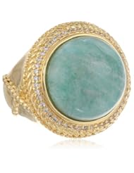 Yellow Bronze Amazonite with Cubic-Zirconia Ring