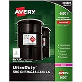 Avery UltraDuty GHS Chemical Labels for Laser Printers, Waterproof, UV Resistant, 8.5" x 11", 50 Pack (60501)