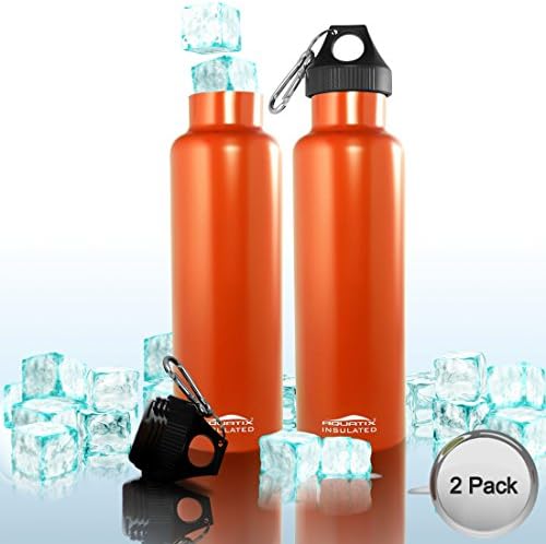 2 Bottle Pack: Two Piece Aquatix Orange Crush 21 ounce Ultimate Best Double Wall Vacuum Insulated oz Thermal Bottle Personal Hydration Eco Friendly Sports Water Bottle Keeps Your Water Cold for 24 Hours and Hot for 12 Hours Does Not Sweat Perfect for Yoga Soccer Basketball Fitness Exercise Football Golf Outdoor Hiking Rock Climbing Hunting Fishing Softball Baseball Cheerleading Camping Skateboarding Snowboarding Conventions Maximum Chill Factor
