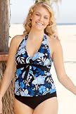 Beach Belle® Blue Maui Plus Size Halter Tie Front Tankini - Women's Swimsuit Plus Size Swimsuit