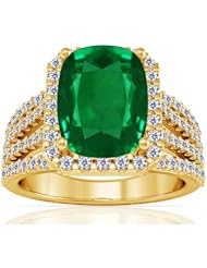 18K Yellow Gold Cushion Cut Emerald Ring With Sidestones (GIA Certificate)